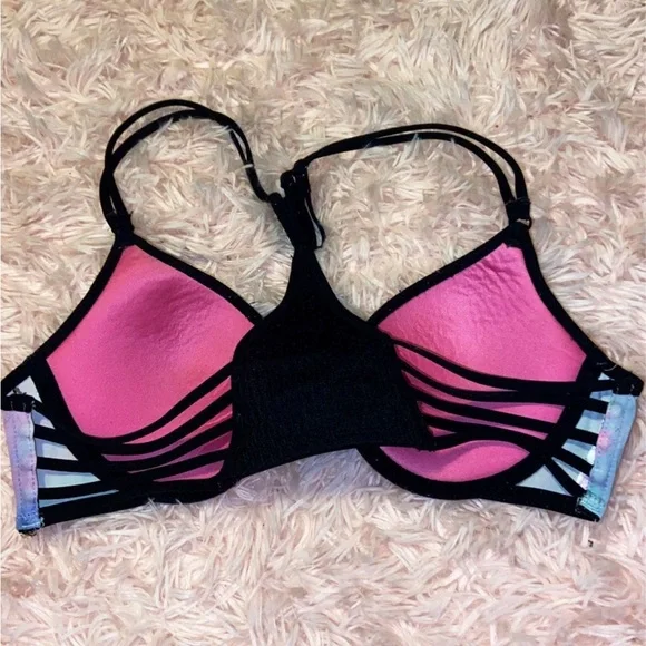 Victoria’s Secret Pink Watercolor Strappy Mesh Push Up Bra- 34B RARE - Picture 2 of 7